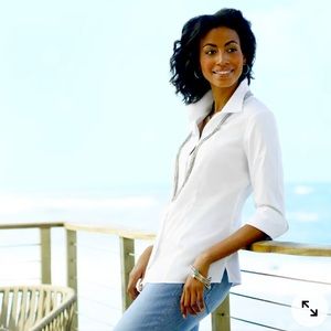 Chicos Effortless Cotton Layne Button Down Top